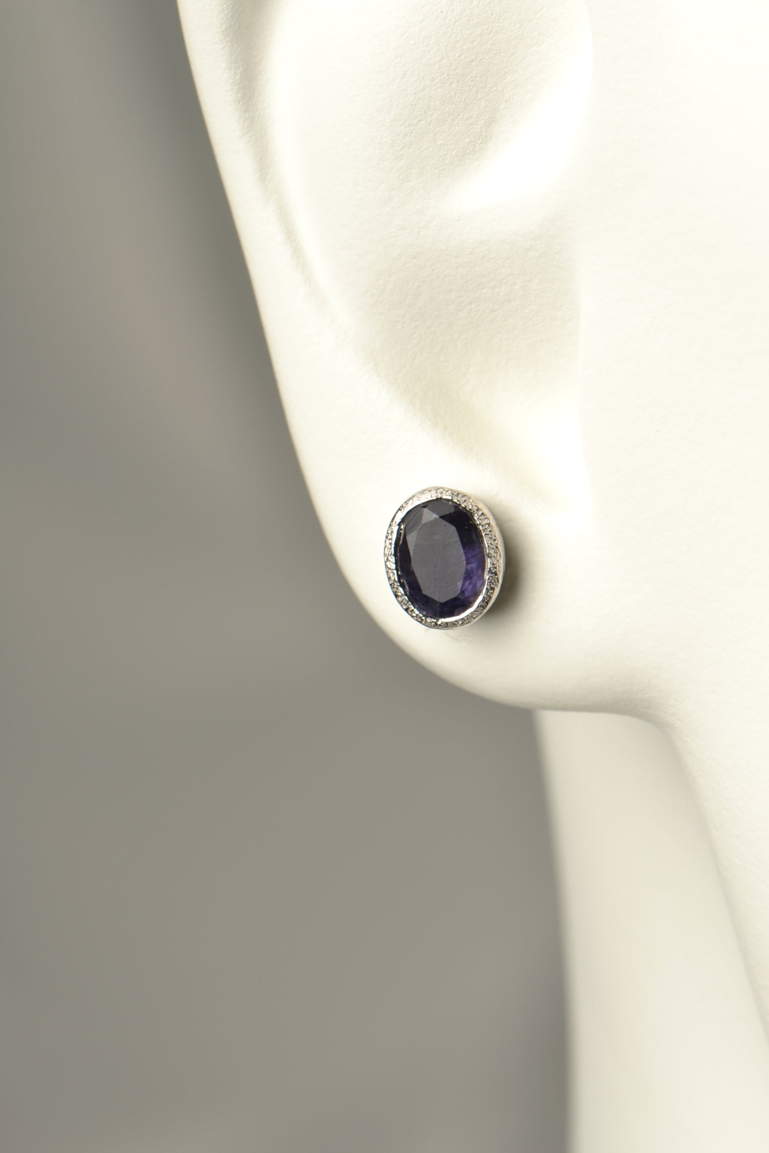 Silver modern sapphire earrings without diamonds, the birthstone for September