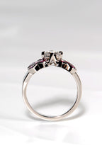 scottish tartan engagement ring in platinum with rubies and diamonds by scottish jewellery designer Christine Sadler
