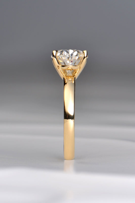 side view along the band of 3ct oval lab diamond engagement ring in east west design - Christine Sadler