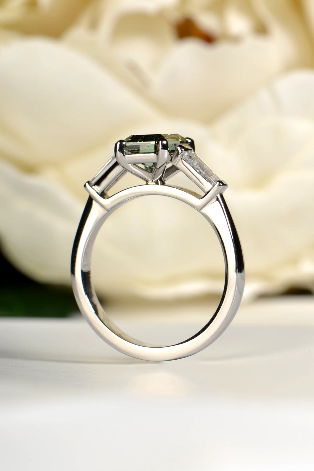 A top-down circular profile view of the platinum ring band, showcasing the flush-fit setting design intended to stack seamlessly next to other bands.