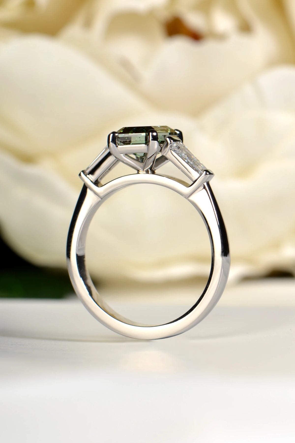 A top-down circular profile view of the platinum ring band, showcasing the flush-fit setting design intended to stack seamlessly next to other bands.