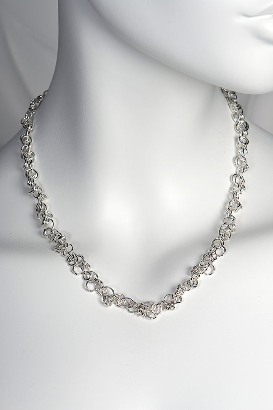 sterling silver designer chain necklace made of lots of tiny circles