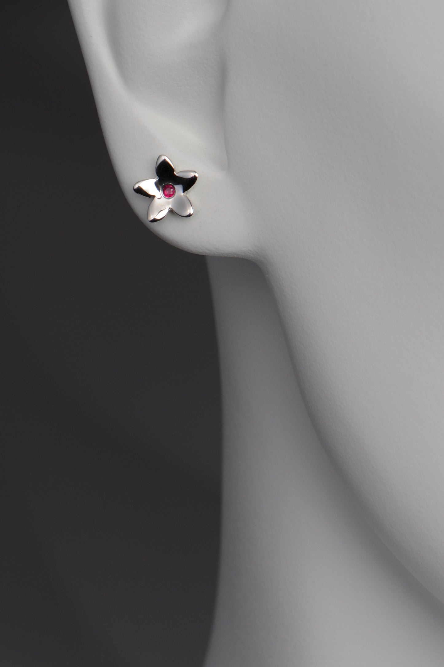 Silver Ruby Flower Earrings