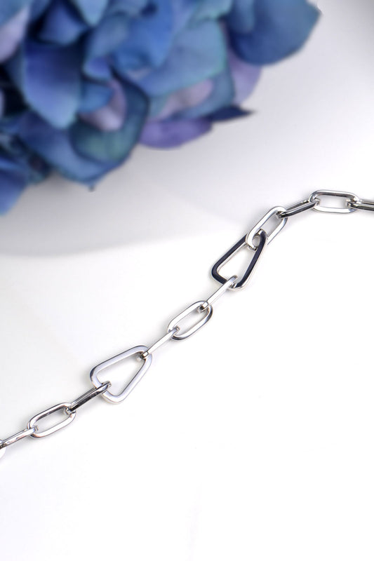 Modern Sterling silver geometric bracelet with triangle and rectangular links