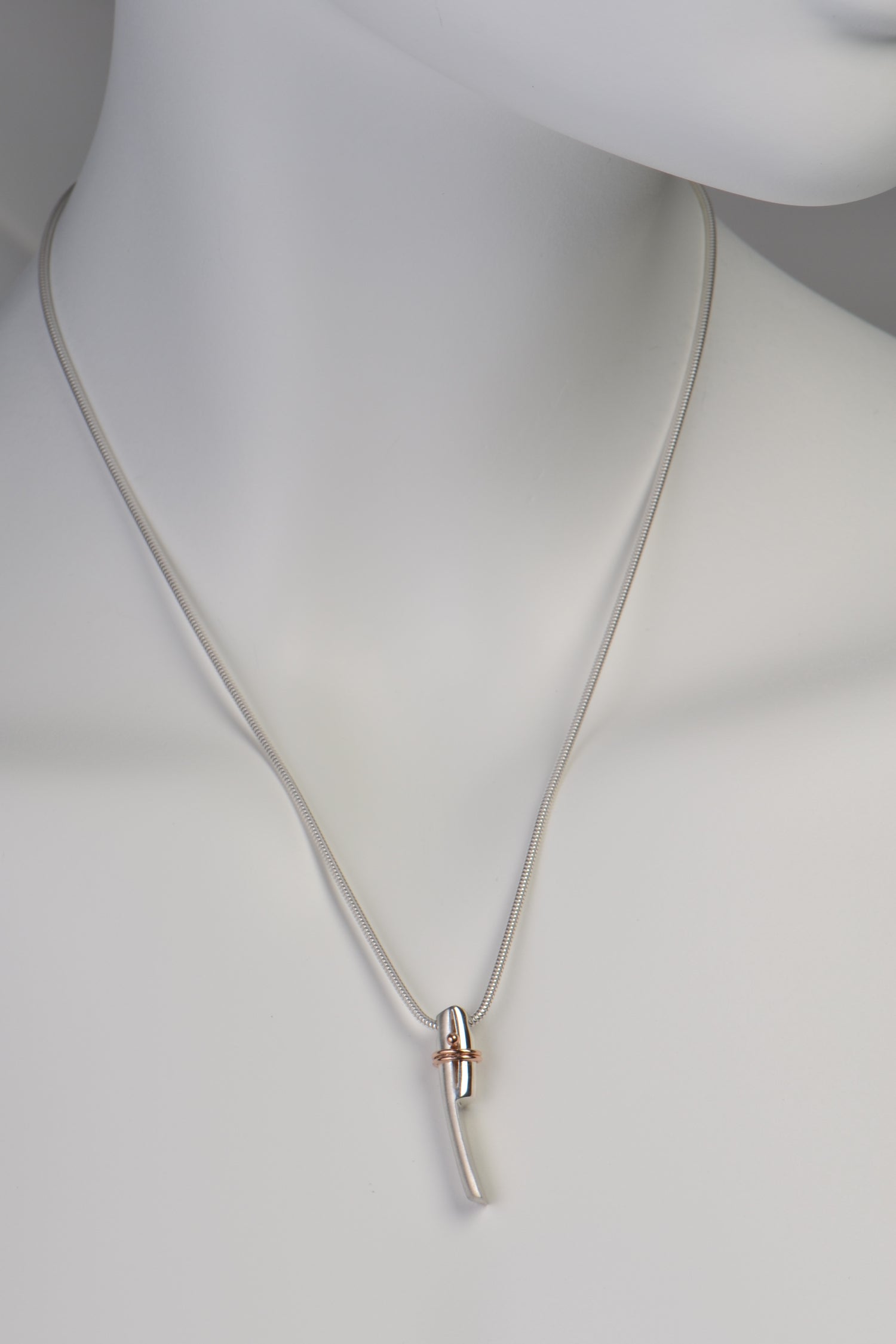 Christine Sadler Stay Together silver and rose gold necklace on 45cm long chain