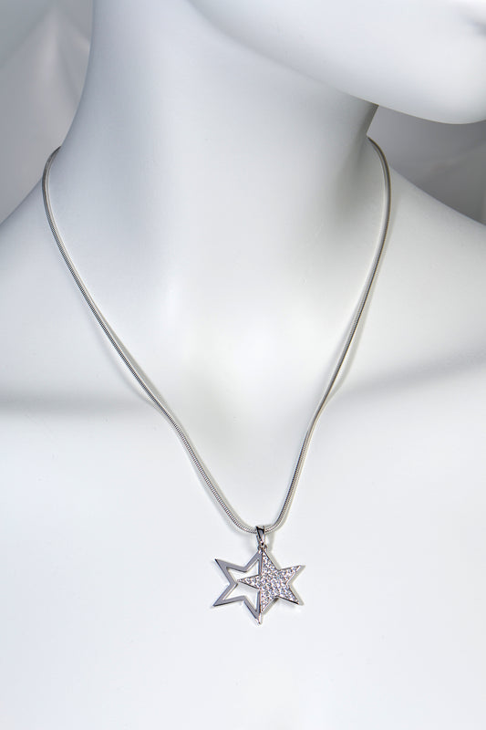 double star sterling silver stone set pendant