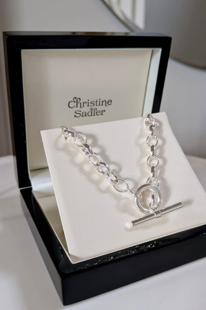 Luxury sterling silver T-bar necklace presented in gift box with branded ribbon – Christine Sadler Unforgettable Jewellery