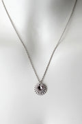 Silver "You Are Enough"  disc talisman pendant necklace worn around the neck