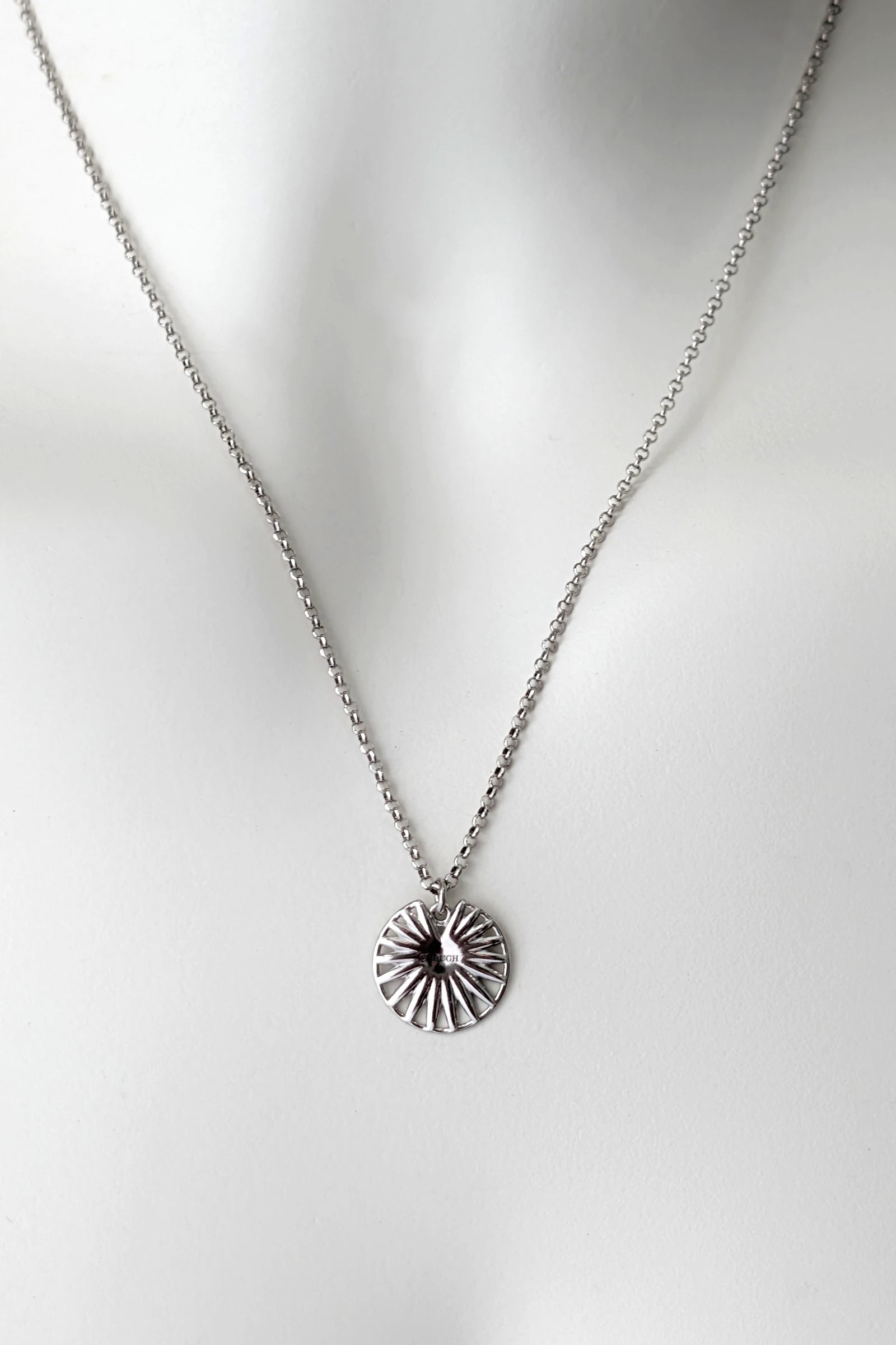 Silver "You Are Enough"  disc talisman pendant necklace worn around the neck