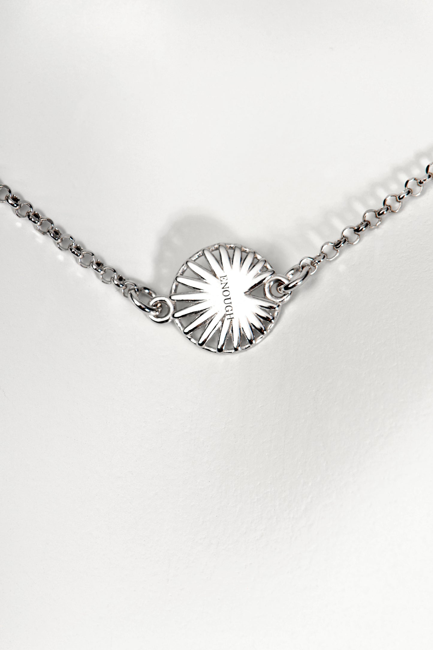 sterling silver talisman necklace wheel design engraved with the word ENOUGH - Christine Sadler