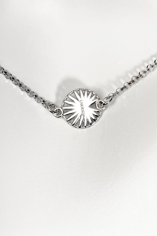 sterling silver talisman necklace wheel design engraved with the word ENOUGH - Christine Sadler