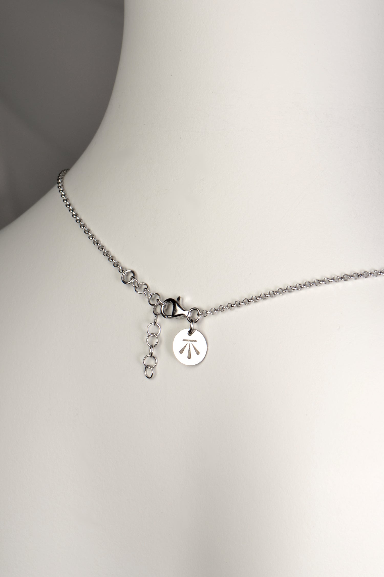 detail of clasp and branded logo detail at the back of the Soulmates silver circle necklace - Christine Sadler