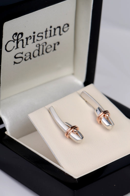 handmade high quality silver and rose gold earrings from UK jewellery designer Christine Sadler 