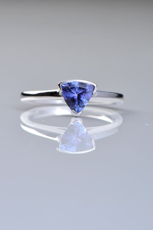 trillion cut tanzanite and diamond designer ring.  A great gemstone ring without diamonds.