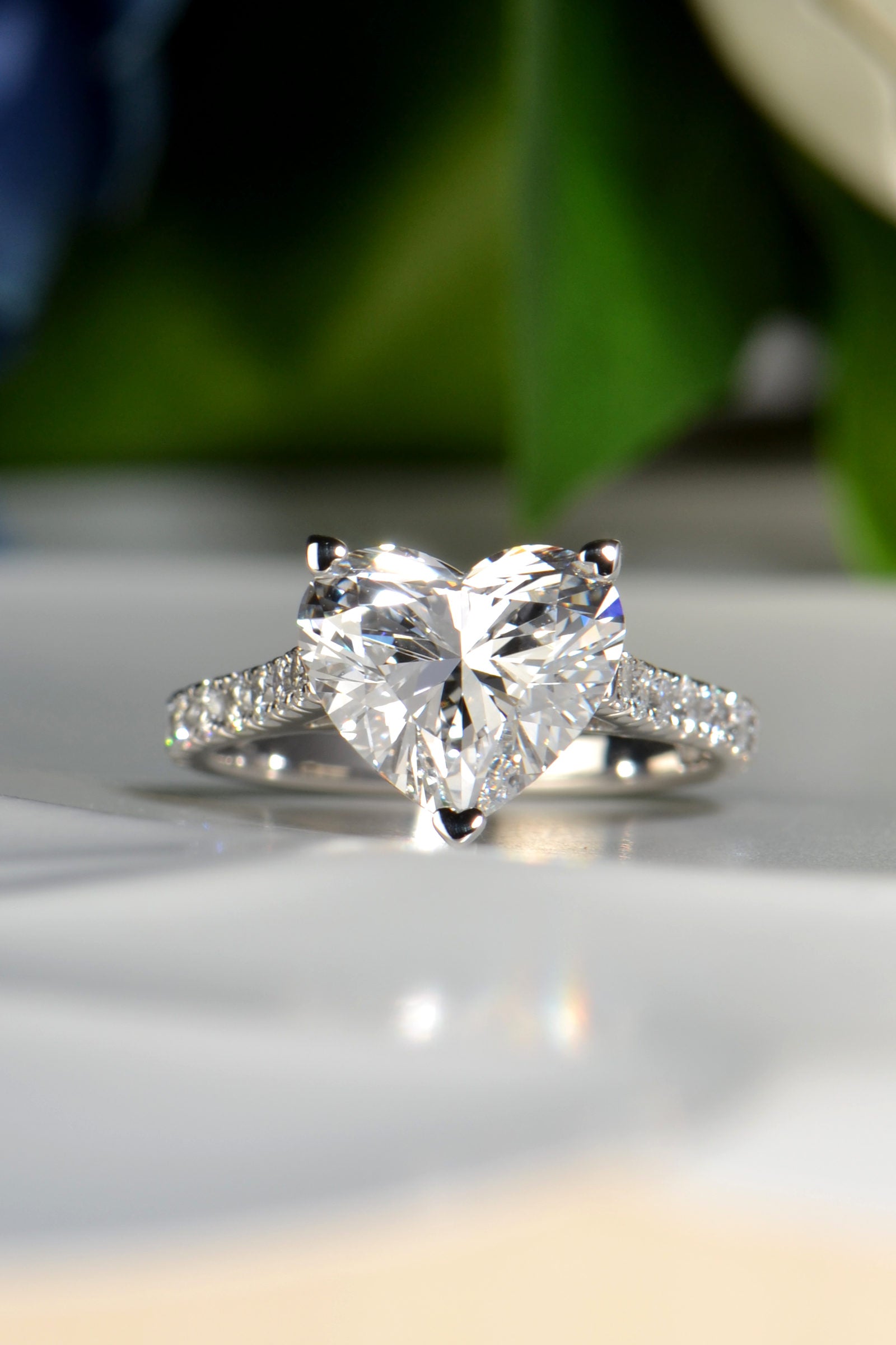 3 carat heart cut lab diamond ring in platinum with heart shaped claw setting - Christine Sadler