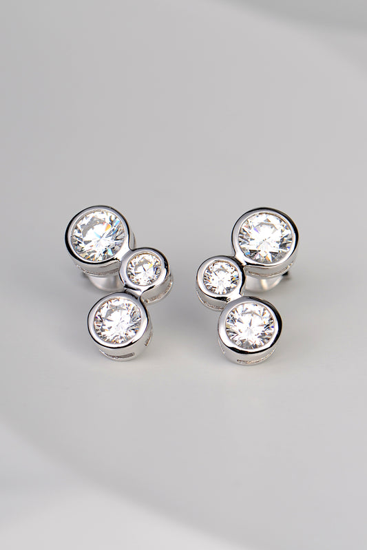 Silver Lab Grown Three Stone Earrings