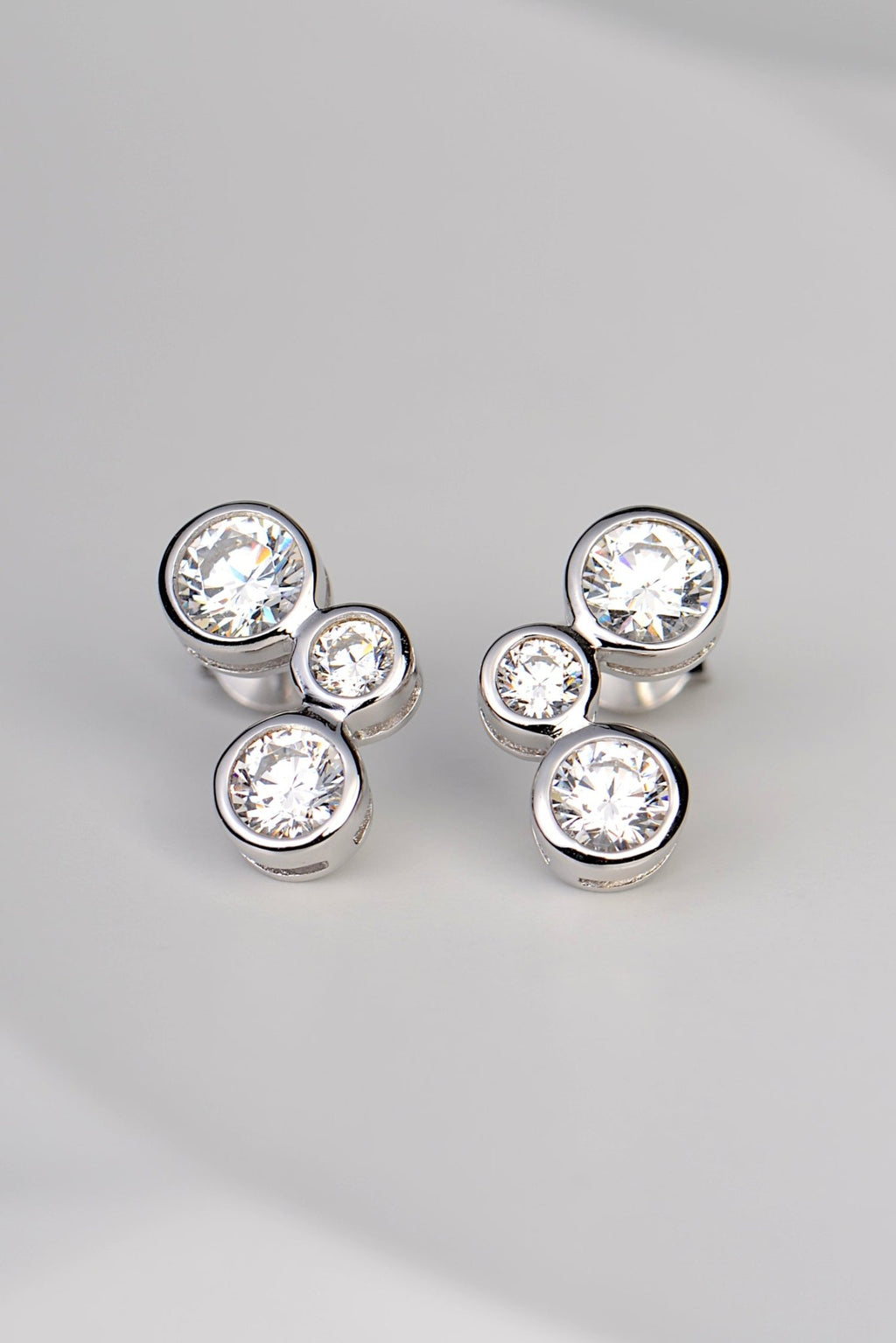 Silver Lab Grown Three Stone Earrings - Earrings The Best Lab Grown Jewellery Designs