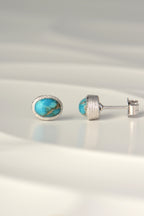 Handmade silver and turquoise oval stud earrings