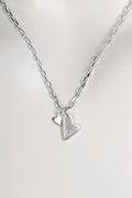designer diamond silver necklace with two hearts in a modern brushed and polished finish - Christine Sadler
