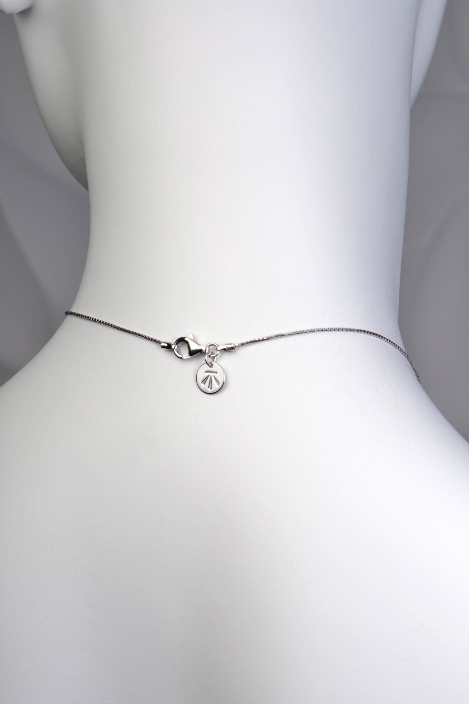 Christine Sadler benchmark logo on the back of the silver chain
