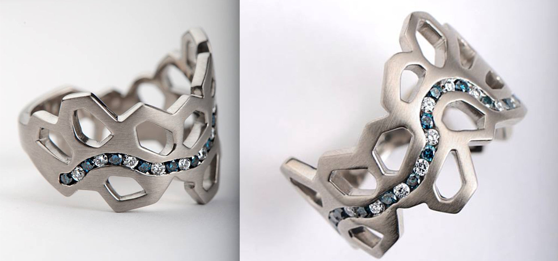 unique copyrighted wedding ring design made for a bride getting married in Granada Spain from British jewellery designer Christine Sadler