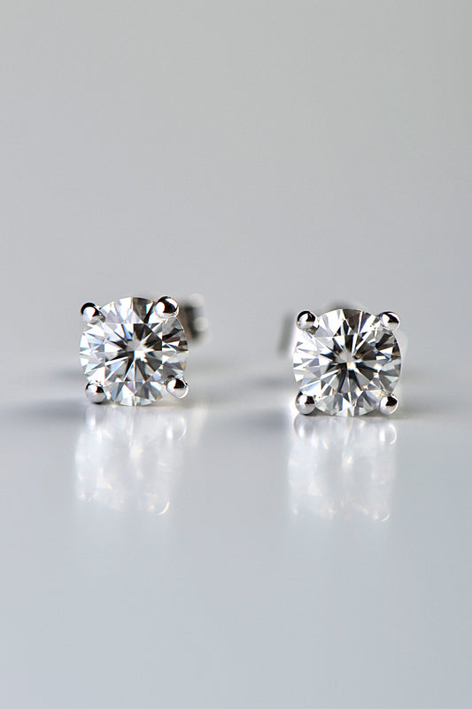 18ct white gold round brilliant cut lab grown moissanite stud earrings set with four claws
