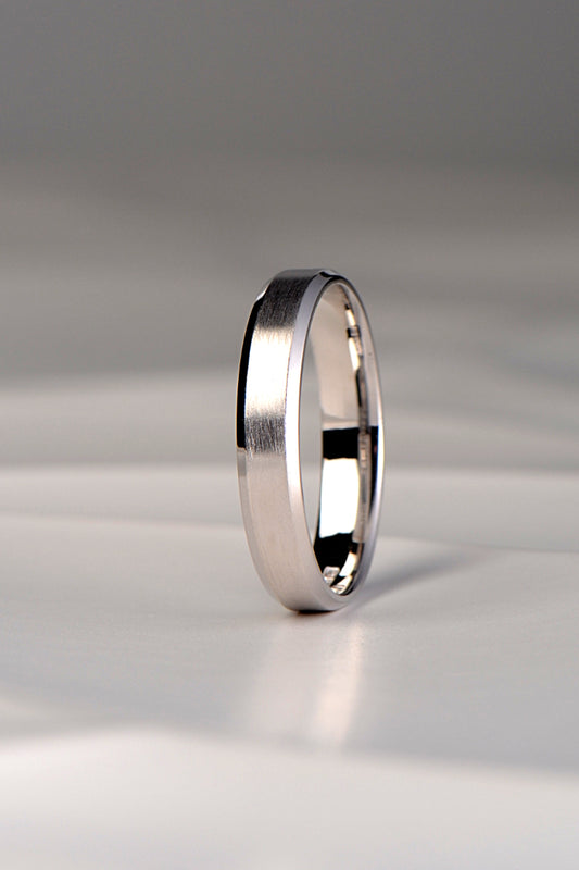 modern brushed wedding ring with a polished bevelled edge for a man or woman