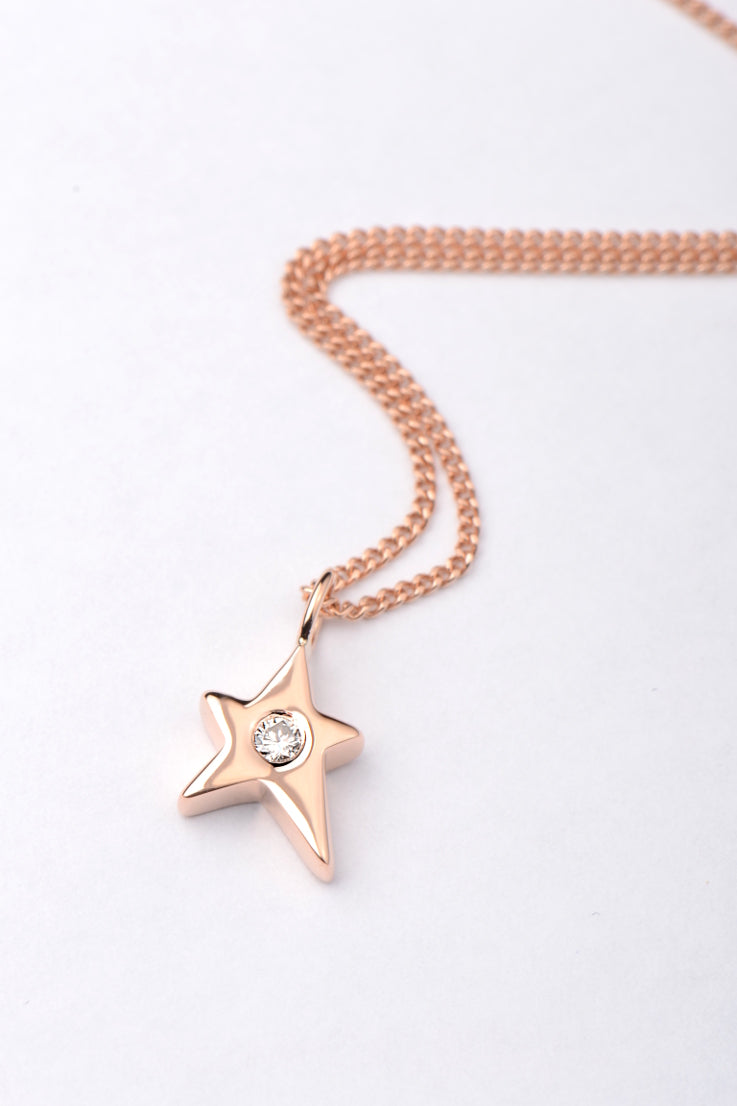 Falling Star 9ct rose gold diamond pendant - Unforgettable Jewellery