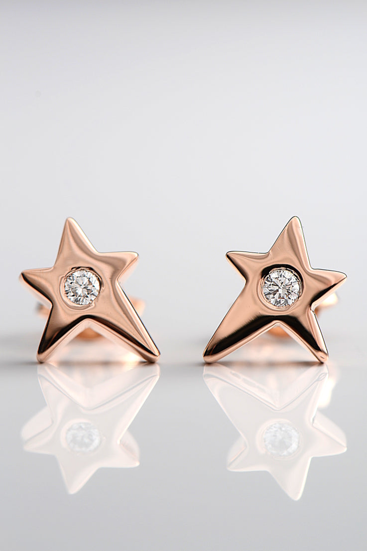 Falling star 9ct rose gold with diamond earrings - Unforgettable Jewellery