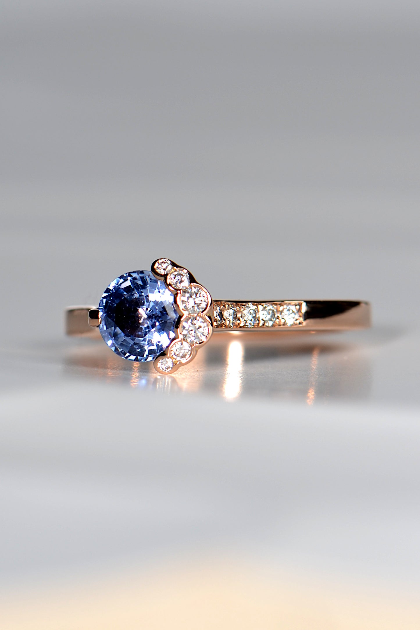 Fairypools blue sapphire 18ct rose gold ring