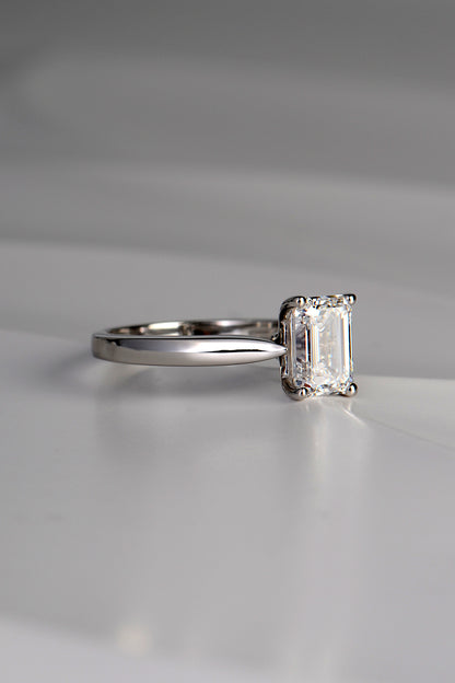 modern designer emerald cut diamond platinum ring by Christine Sadler