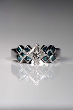Unique Scottish Tartan diamond ring in platinum that can be customised to have your colour combinations of gemstones from contemporary jewellery designer Christine Sadler