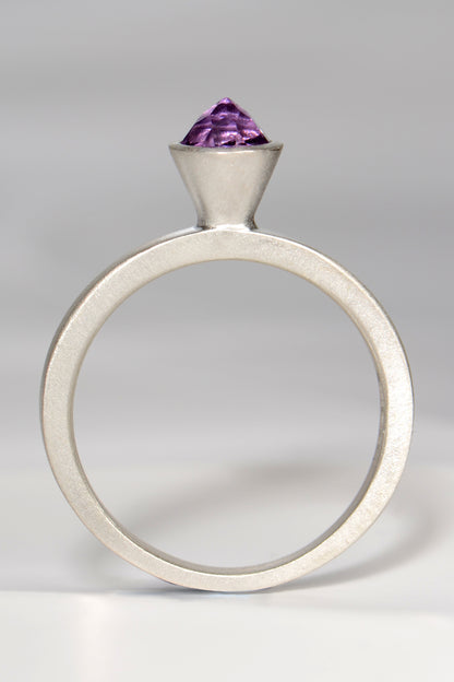 contemporary handmade silver designer ring with an amethyst gemstone. This ring is designed to look like a cupcake.