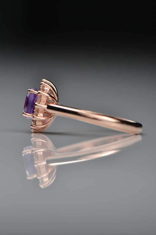Amethyst and diamond 18ct rose gold flower ring - Christine Sadler Unforgettable Jewellery