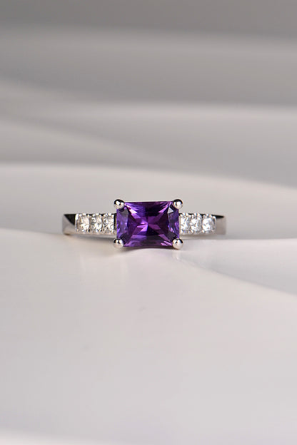 designer amethyst and diamond white gold ring