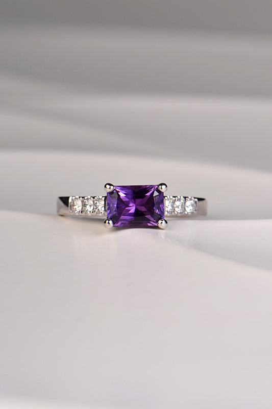 designer amethyst and diamond white gold ring