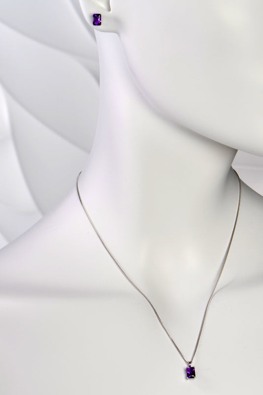 Radiant cut amethyst white gold necklace