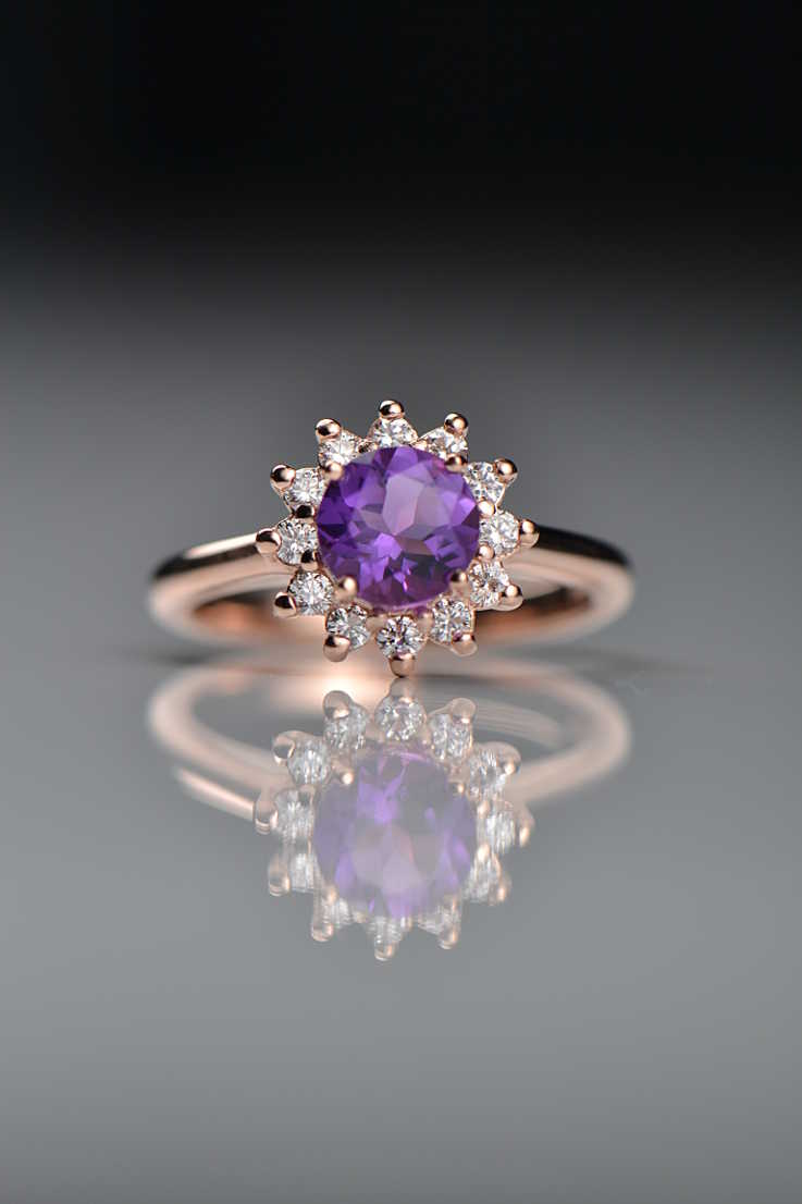 Amethyst and diamond flower ring - Unforgettable Jewellery