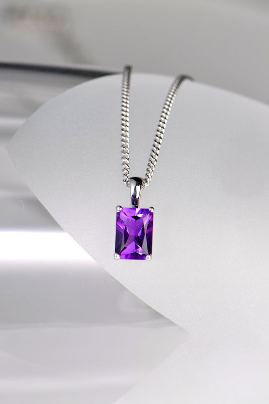 Radiant cut amethyst white gold necklace