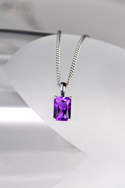 Radiant cut amethyst white gold necklace