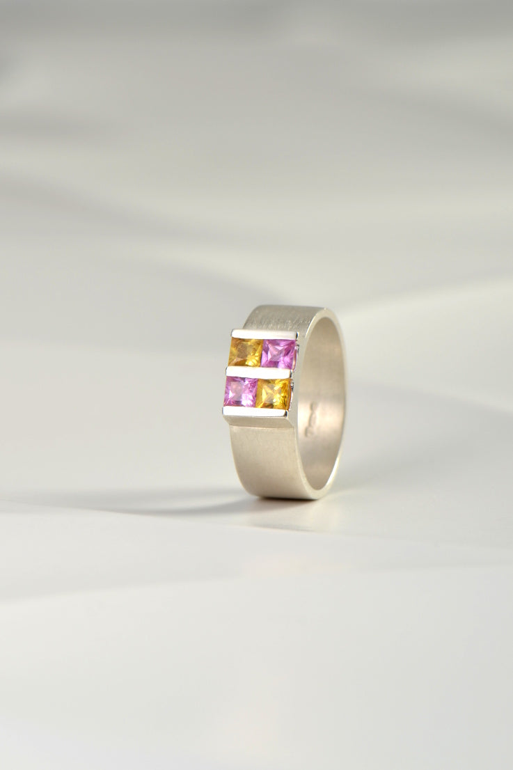 Battenberg Yellow & Pink Sapphire Ring