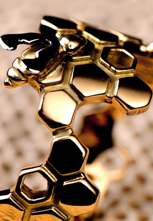 Honeycomb and Bee ring with platinum wings - Ring designer Christine Sadler