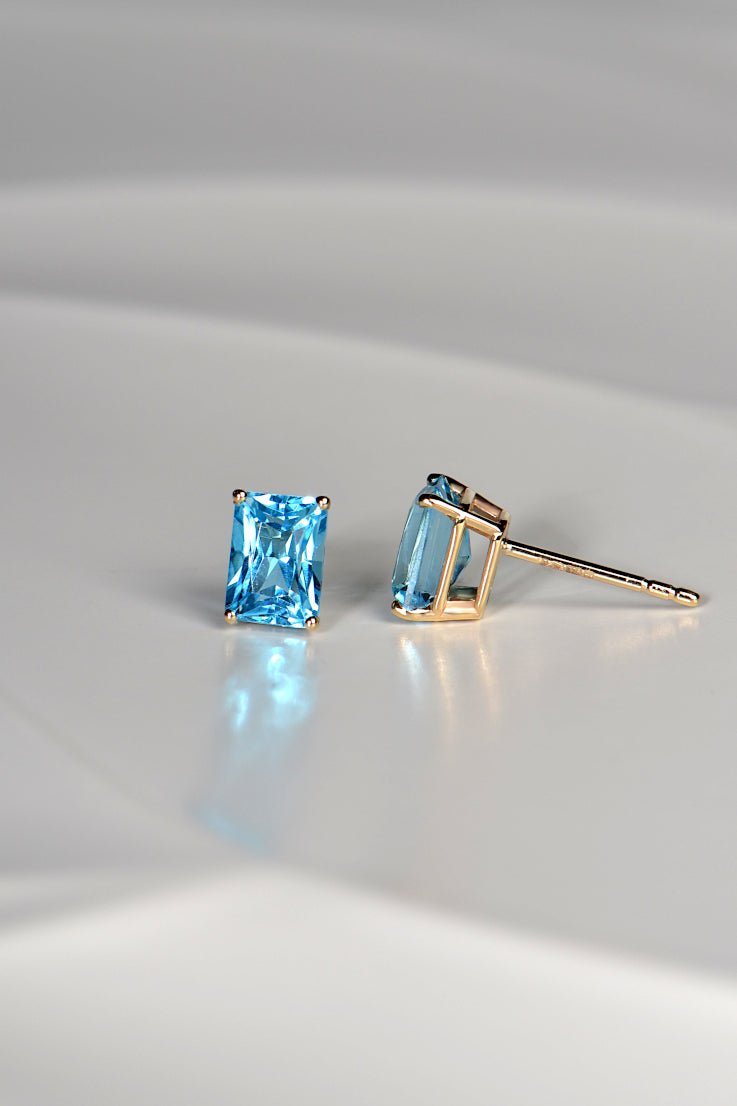 Radiant cut blue topaz gold earrings - Earrings Christine Sadler