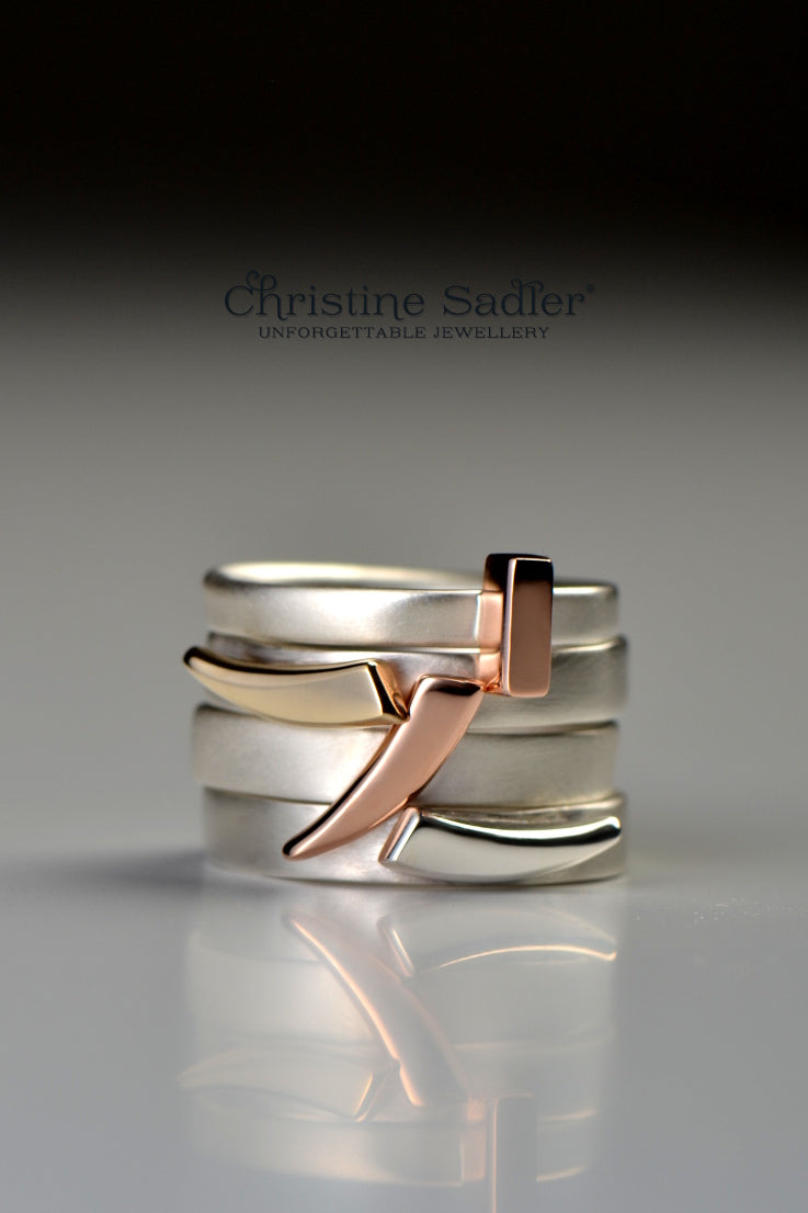 Cairn ring with rectangle rose gold detail