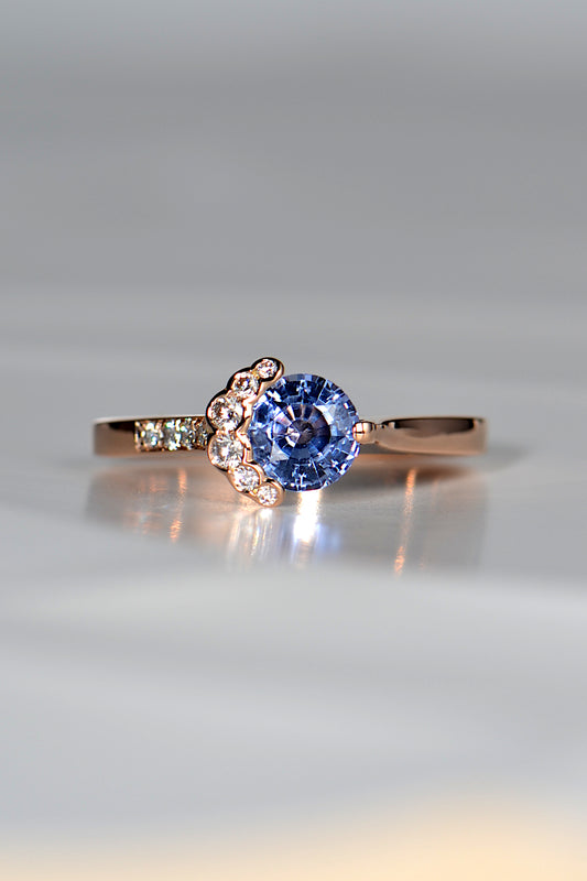 Fairypools blue sapphire 18ct rose gold ring