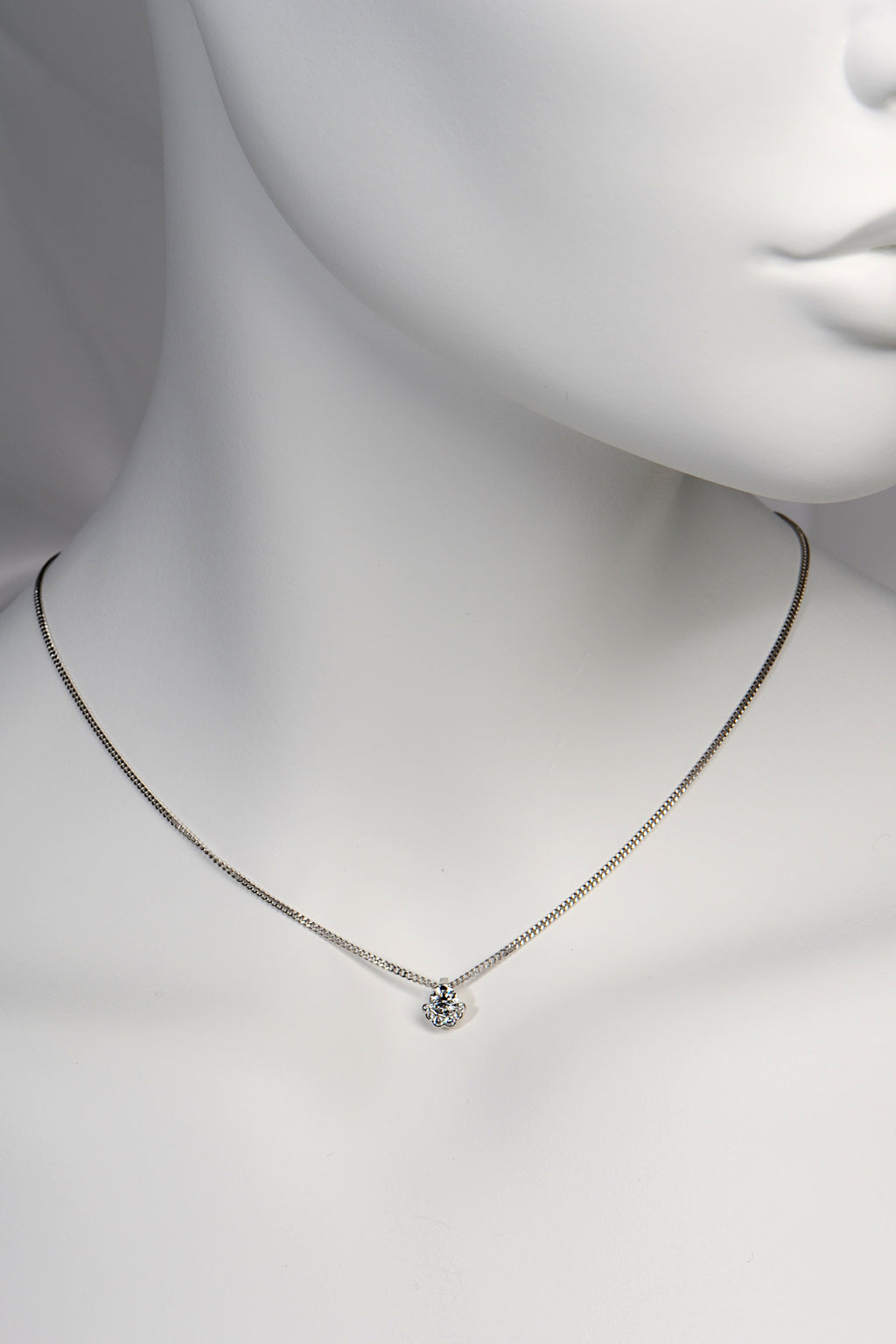 Scottish designer lab diamond platinum necklace that sits short at the clavicle. Can be order in longer lengths