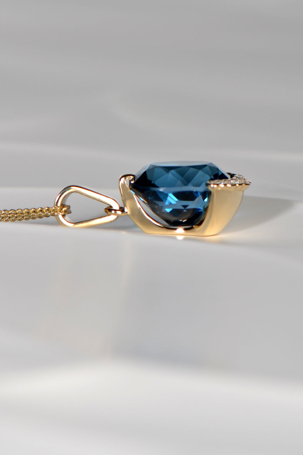 gorgeous London blue topaz necklace with diamonds by scottish jewellery designer Christine Sadler