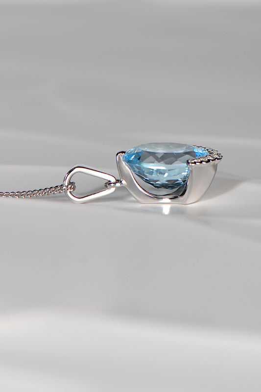 pale blue topaz and diamond white gold necklace by scottish jewellery designer Christine Sadler