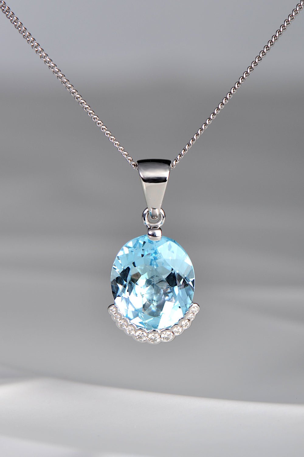 sky blue large topaz and diamond necklace by scottish jewellery designer Christine Sadler