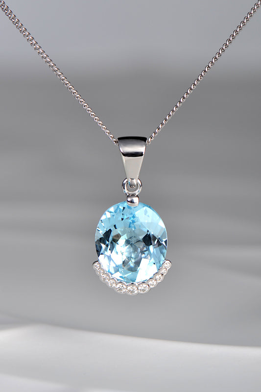 sky blue large topaz and diamond necklace by scottish jewellery designer Christine Sadler